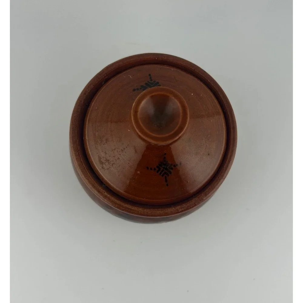 Vintage Handmade Ceramic Small Tagine‎ Pot Decorative Dish with Lid Brown